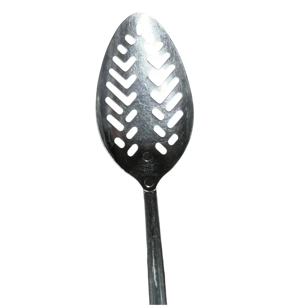 Vintage EKCO USA Slotted Spoon Stainless Steel‎ 2-Tone Wood Black Handle MCM